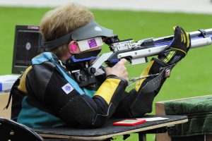 Paralympic shooter Libby Kosmala aims at the target