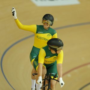 An image of Jessica Gallagher and Madison Janssen riding a cycle