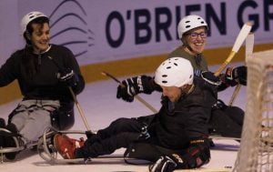 An image of players in a para-ice hockey match