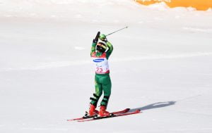 An image of Mitchell Gourley in action while skiing