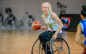 An image of a para-athlete during a game of wheelchair basketball