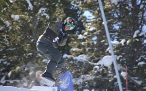 An image of Matt Robinson while snow-boarding
