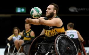 Image of a parathlete playing wheelchair rugby
