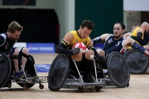 Image of an Australian para-athlete playing wheelchair basketball