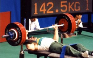 Image of Australian male Paralympic powerlifter Ray Esptein at the Barcelona 1992 Paralympic Games