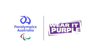 Image of the Paralympics Australia Logo and Wear it Purple logo in a line