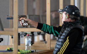 Chris Pitt shooting a 25m sports pistol