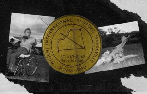 Image of Australian Paralympian Ross Sutton and his gold medal from 1960.