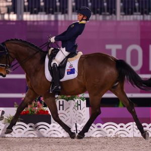 Australia equestrian Emma Booth rides her horse, Zidane