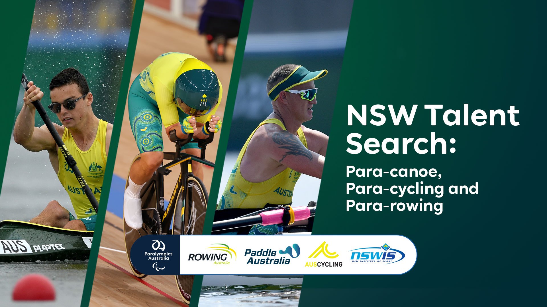 Text on image reads: NSW Talent Search: Para-canoe, Para-cycling, Para-rowing