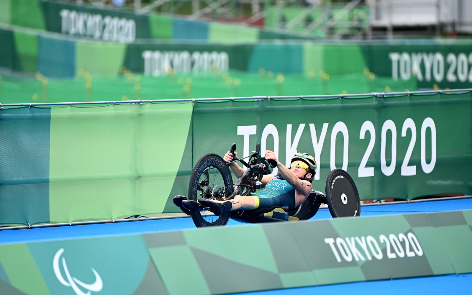 Australian Paralympian Lauren Parker riding in Para-triathlon at Tokyo 2020