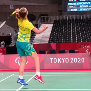 Australian Paralympian Caitlin Dransfield playing Para-badminton