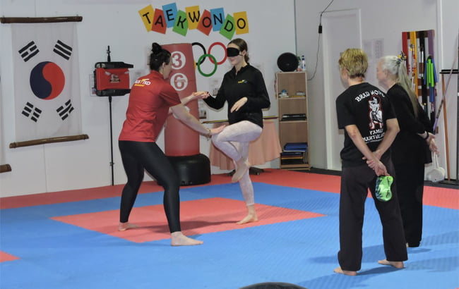 Janine Watson conducting a Para-taekwondo Awareness Seminar with participants watching on.