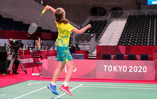 Australian Paralympian Caitlin Dransfield playing Para-badminton.