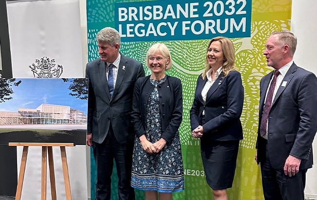 From left to right: Stirling Hinchliffe, Minister for Tourism, Innovation and Sport and Minister Assisting the Premier on Olympics and Paralympics Sport and Engagement, Deborah Terry, Vice-Chancellor of University of Queensland, Annastacia Palaszczuk, Queensland Premier and Minister for the Olympic and Paralympic Games, Jock O’Callaghan, President of Paralympics Australia.