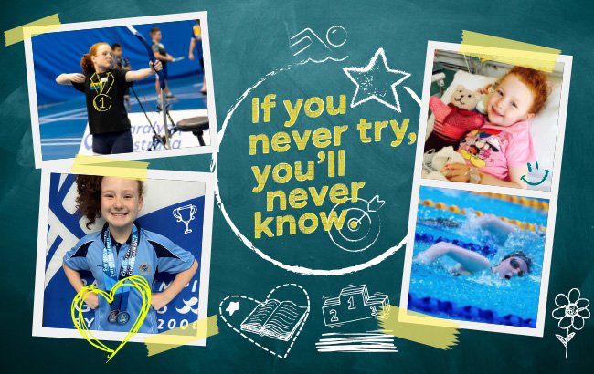 A montage of images of Matilda. Text on image reads: If you never try, you'll never know.