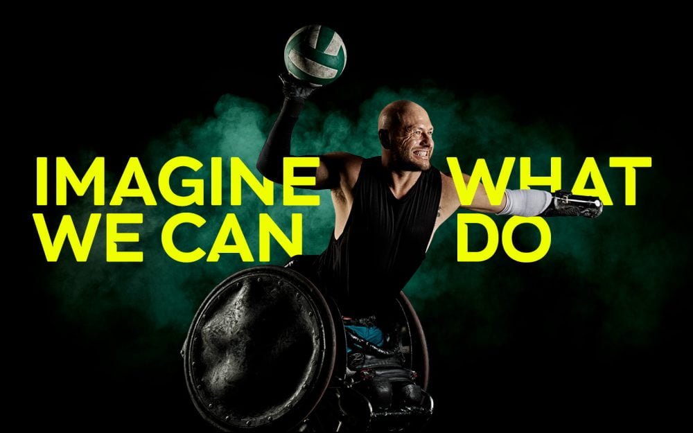 Australian wheelchair rugby player Chris Bond. Text reads: Imagine What We Can Do.
