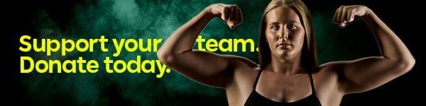 Text reads: Support your team. Donate today. On the right is Australian Para-swimmer Katja Dedekind.