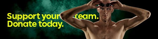 Text reads: Support your team. Donate today. On the right is Australian Para-swimmer Rowan Crothers