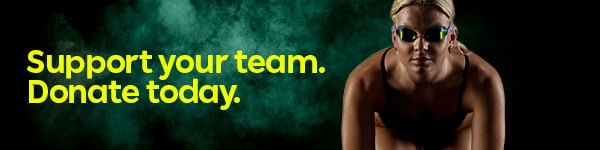 Text reads: Support your team. Donate today. On the right is Australian Para-swimmer Ruby Storm
